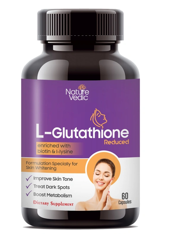 Naure Vedic Nature Vedic L-Glutathione Capsules Enriched With Biotin For Better Skin Texture, Dark Spots & Metabolism | 60 Caps - 60 Capsules